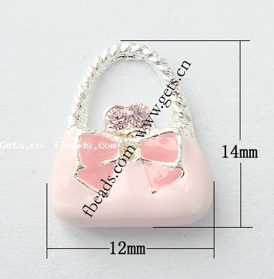 Pendentifs de sac à main en alliage zinc, alliage de zinc, Placage, émail & avec strass, plus de couleurs à choisir, sans nickel, 14x12x3mm, Vendu par PC