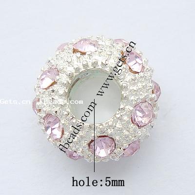 Rhinestone European Beads, with Zinc Alloy, Rondelle, plated, without troll, more colors for choice, cadmium free, 12x7mm, Hole:Approx 5mm, Sold By PC