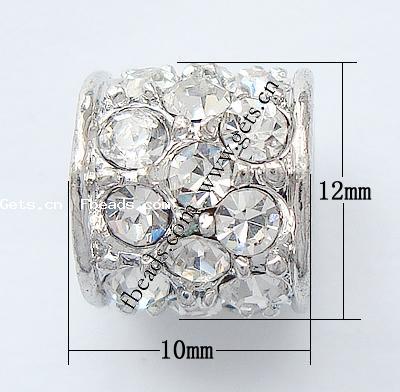 Strass Zinklegierung Perlen, Rohr, plattiert, keine, frei von Nickel, 12x10mm, Bohrung:ca. 2.5mm, verkauft von PC