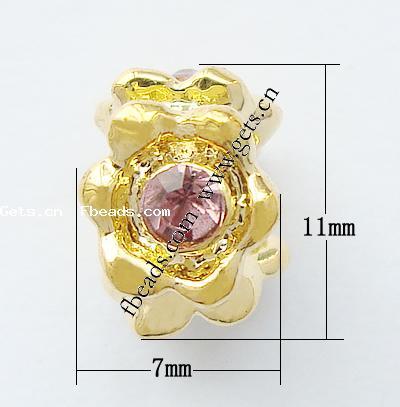 Rhinestone Zinc Alloy European Beads, Flower, plated, without troll & with rhinestone, more colors for choice, nickel, lead & cadmium free, 11x7mm, Hole:Approx 4.2-4.5mm, Sold By PC