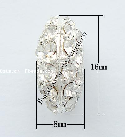 Rhinestone European Beads, with Zinc Alloy, Rondelle, plated, more colors for choice, cadmium free, 16x8mm, Hole:Approx 5mm, Sold By PC