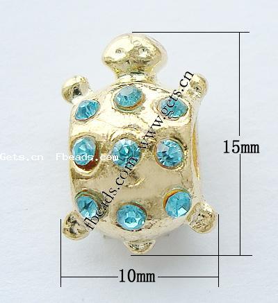 Perles European de stras d'alliage de Zinc , tortue, Placage, sans filetage & avec strass, plus de couleurs à choisir, protéger l'environnement, sans nickel, plomb et cadmium, 15x10x8mm, Trou:Environ 4mm, Vendu par PC