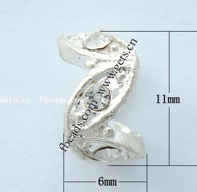 grano Europeo de aleación Zinc con diamante, aleación de zinc, Flor, chapado, sin rosca & con diamantes de imitación, más colores para la opción, libre de níquel, plomo & cadmio, 11x11x6mm, agujero:aproximado 6.5mm, Vendido por UD