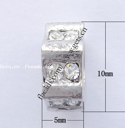 Strass Zink Legierung Europa Perlen, Zinklegierung, Rondell, plattiert, ohne troll & mit Strass, keine, frei von Nickel, Blei & Kadmium, 10x10x5mm, Bohrung:ca. 5.5mm, verkauft von PC