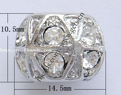 grano Europeo de aleación Zinc con diamante, aleación de zinc, Toroidal, chapado, sin rosca & con diamantes de imitación, más colores para la opción, libre de níquel, plomo & cadmio, 14.5x10.5mm, agujero:aproximado 7mm, Vendido por UD