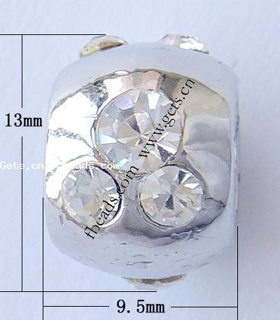 grano Europeo de aleación Zinc con diamante, aleación de zinc, Tambor, chapado, sin rosca & con diamantes de imitación, más colores para la opción, libre de níquel, plomo & cadmio, 13x9.5mm, agujero:aproximado 8mm, Vendido por UD