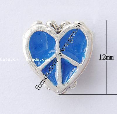 Gota de Europeo de aleación de zinc con esmalte, Corazón, chapado, sin rosca & agujero largo, más colores para la opción, 12x12x6.5mm, agujero:aproximado 4mm, Vendido por UD