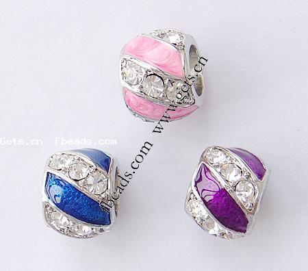 Enamel Zinc Alloy European Beads, Drum, plated, Customized & without troll & with rhinestone & large hole, more colors for choice, 13x10mm, Hole:Approx 7mm, Sold By PC