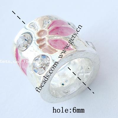 Enamel Zinc Alloy European Beads, Tube, plated, without troll & with rhinestone & large hole, more colors for choice, 11x10mm, Hole:Approx 6mm, Sold By PC