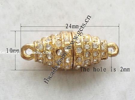 Zinc Alloy Magnetic Clasp, Oval, plated, with rhinestone & single-strand, more colors for choice, 24x10mm, Hole:Approx 2mm, Sold By PC