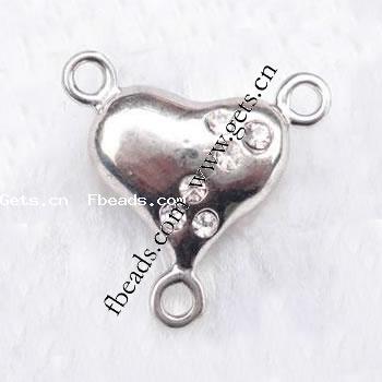 Zinc Alloy Magnetic Clasp, Heart, plated, with rhinestone, more colors for choice, 19x17mm, Sold By PC