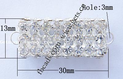 Connecteur en alliage métallique à stras, rectangle, Placage, avec les strass de Moyen-Orient, plus de couleurs à choisir, 30x13x13mm, Trou:Environ 3mm, Vendu par PC