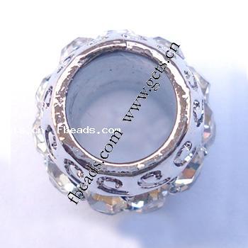 grano Europeo de aleación Zinc con diamante, aleación de zinc, Tambor, chapado, sin rosca & con diamantes de imitación, más colores para la opción, libre de níquel, plomo & cadmio, 12x12mm, agujero:aproximado 6mm, Vendido por UD