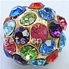 Rhinestone Zinc Alloy Beads, Resin Rhinestone, with Zinc Alloy, Round, plated 12mm 