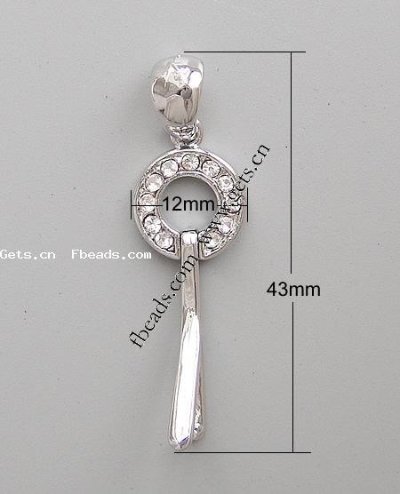 Messing Anhängerschlaufe, plattiert, mit Strass, keine, 43x12x3mm, Bohrung:ca. 5mm, verkauft von PC