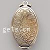 Brass Locket Pendants, Flat Oval, plated, with flower pattern Approx 2mm 