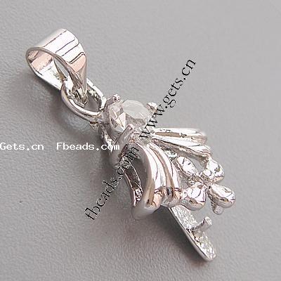 Fianza de pellizco de latón, metal, Flor, chapado, con un diamantes de imitación de Categoría A, más colores para la opción, 22x11mm, agujero:aproximado 4mm, Vendido por UD