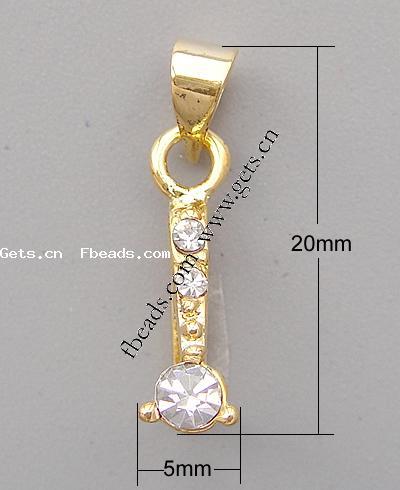 Messing Anhängerschlaufe, plattiert, mit Strass von Klasse A, keine, 20x5mm, Bohrung:ca. 4mm, verkauft von PC