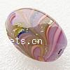 Raffinierte Glasperlen, Lampwork, oval, mit Blumenmuster & Goldfolie, 21x14x10mm, Bohrung:ca. 2.5mm, verkauft von PC