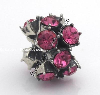 grano Europeo de aleación Zinc con diamante, aleación de zinc, Flor, chapado, sin rosca & con diamantes de imitación, más colores para la opción, 10x8mm, agujero:aproximado 5mm, Vendido por UD