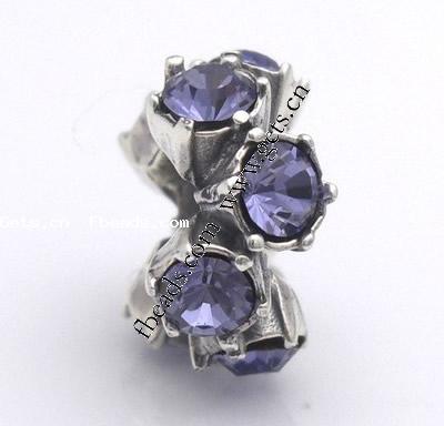 grano Europeo de aleación Zinc con diamante, aleación de zinc, Flor, chapado, sin rosca & con diamantes de imitación, más colores para la opción, 10x6mm, agujero:aproximado 5mm, Vendido por UD