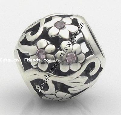 Strass Zink Legierung Europa Perlen, Zinklegierung, Trommel, plattiert, mit Blumenmuster & mit Strass & hohl, keine, 10x11mm, Bohrung:ca. 5mm, verkauft von PC