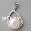Kultivierte Perlen Sterling Silber Anhänger, 925 Sterling Silber, mit Perlen, Tropfen, platiniert, mit kubischem Zirkonia, 17x13x9mm, Bohrung:ca. 5x3mm, verkauft von PC