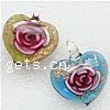 Inner Flower Lampwork Pendants, Heart, gold sand Approx 9mm 