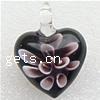 Inner Flower Lampwork Pendants, Heart Approx 6mm 