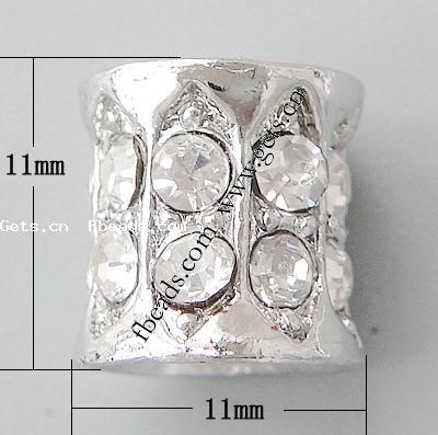 grano Europeo de aleación Zinc con diamante, aleación de zinc, Tubo, chapado, sin rosca & con diamantes de imitación, más colores para la opción, 11x11mm, agujero:aproximado 5mm, Vendido por UD