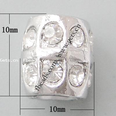 Strass Zink Legierung Europa Perlen, Zinklegierung, Trommel, plattiert, ohne troll & mit Strass, keine, frei von Nickel, Blei & Kadmium, 10x10mm, Bohrung:ca. 5mm, verkauft von PC