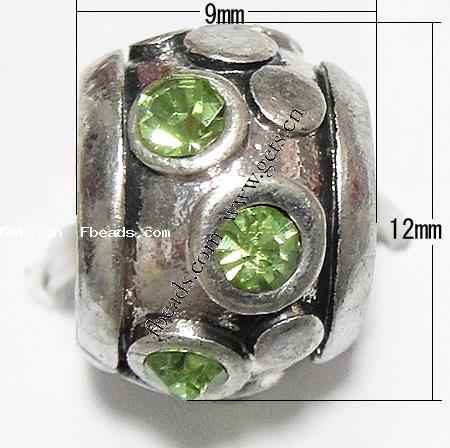 grano Europeo de aleación Zinc con diamante, aleación de zinc, Toroidal, chapado, sin rosca & con diamantes de imitación, más colores para la opción, 12x9mm, agujero:aproximado 4.5mm, Vendido por UD