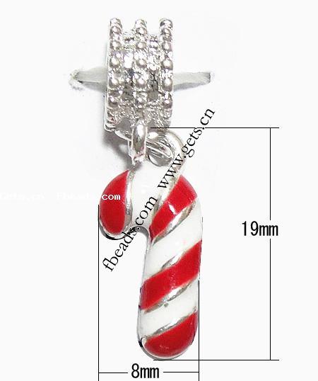 Europeo Colgante de Navidad, aleación de zinc, Bastón de Caramelo de Navidad, chapado, Joyas de Navidad & sin rosca & esmalte, más colores para la opción, 19x8x3.5mm, agujero:aproximado 4.5mm, longitud:31 , Vendido por UD