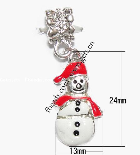 Pendentif de Noël European, alliage de zinc, bonhomme de neige, Placage, sans filetage & émail, plus de couleurs à choisir, 24x13x2mm, Trou:Environ 4.5mm, Longueur:39 , Vendu par PC