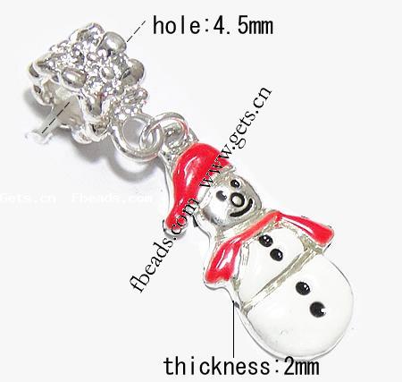 European Christmas Pendant, Zinc Alloy, Snowman, plated, without troll & enamel, more colors for choice, 24x13x2mm, Hole:Approx 4.5mm, Length:39 , Sold By PC