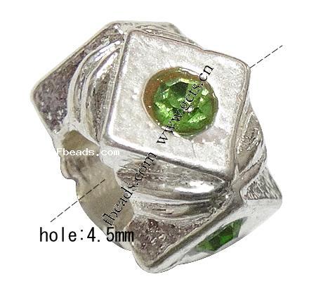 Rhinestone Zinc Alloy European Beads, Rondelle, plated, without troll & with rhinestone, more colors for choice, 10x8mm, Hole:Approx 4.5mm, Sold By PC