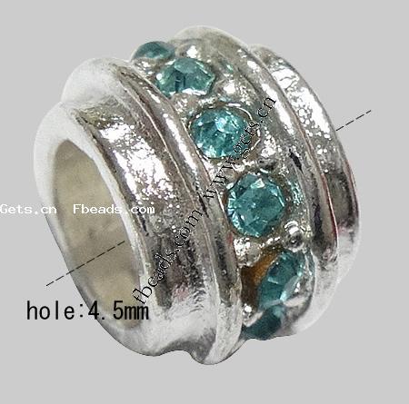 grano Europeo de aleación Zinc con diamante, aleación de zinc, Toroidal, chapado, sin rosca & con diamantes de imitación, más colores para la opción, 6.5x8mm, agujero:aproximado 4.5mm, Vendido por UD