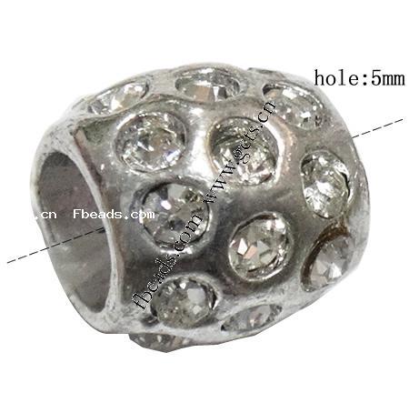 Strass Zink Legierung Europa Perlen, Zinklegierung, Trommel, plattiert, ohne troll & mit Strass, keine, 9x9mm, Bohrung:ca. 5mm, verkauft von PC