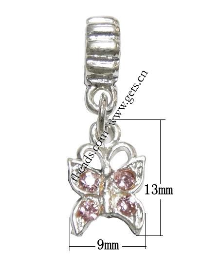 Zink Legierung Europa Anhänger, Zinklegierung, Schmetterling, plattiert, ohne troll & mit Strass, keine, 13x9x4mm, Bohrung:ca. 5mm, Länge:25 , verkauft von PC