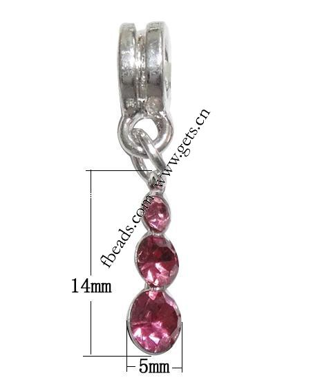 Zinc Alloy European Pendants, Calabash, plated, without troll & with rhinestone, more colors for choice, 14x5x3mm, Hole:Approx 5mm, Length:28 , Sold By PC