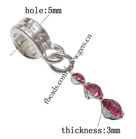 Zinc Alloy European Pendants, Calabash, plated, without troll & with rhinestone, more colors for choice, 14x5x3mm, Hole:Approx 5mm, Length:28 , Sold By PC