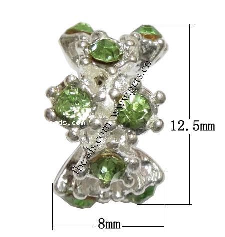 grano Europeo de aleación Zinc con diamante, aleación de zinc, Flor, chapado, sin rosca & con diamantes de imitación, más colores para la opción, 8x12.5x5mm, agujero:aproximado 5mm, Vendido por UD