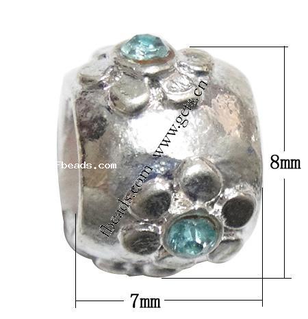 grano Europeo de aleación Zinc con diamante, aleación de zinc, Toroidal, chapado, sin rosca & con diamantes de imitación, más colores para la opción, 7x8mm, agujero:aproximado 5mm, Vendido por UD