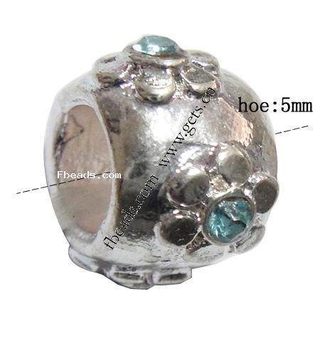 grano Europeo de aleación Zinc con diamante, aleación de zinc, Toroidal, chapado, sin rosca & con diamantes de imitación, más colores para la opción, 7x8mm, agujero:aproximado 5mm, Vendido por UD