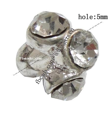 Rhinestone Zinc Alloy European Beads, Rondelle, plated, without troll & with rhinestone, more colors for choice, 9x14mm, Hole:Approx 5mm, Sold By PC