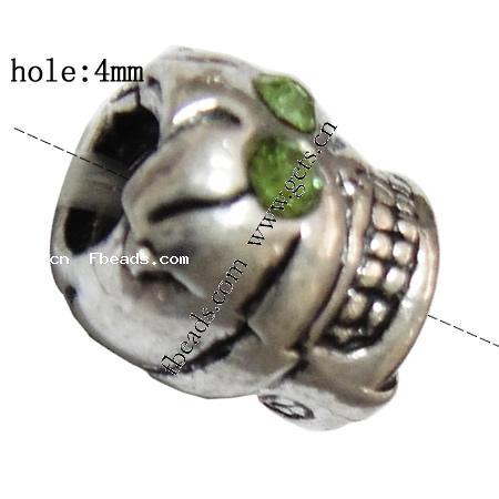 grano Europeo de aleación Zinc con diamante, aleación de zinc, Calavera, chapado, sin rosca & con diamantes de imitación, más colores para la opción, 10x9x9mm, agujero:aproximado 4mm, Vendido por UD