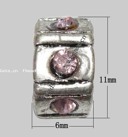 grano Europeo de aleación Zinc con diamante, aleación de zinc, Toroidal, chapado, sin rosca & con diamantes de imitación, más colores para la opción, 11x6x9.5mm, agujero:aproximado 5mm, Vendido por UD