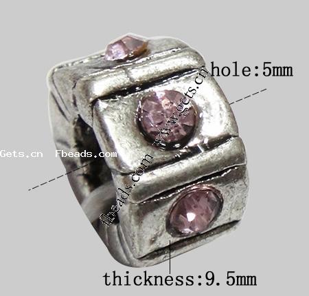 grano Europeo de aleación Zinc con diamante, aleación de zinc, Toroidal, chapado, sin rosca & con diamantes de imitación, más colores para la opción, 11x6x9.5mm, agujero:aproximado 5mm, Vendido por UD