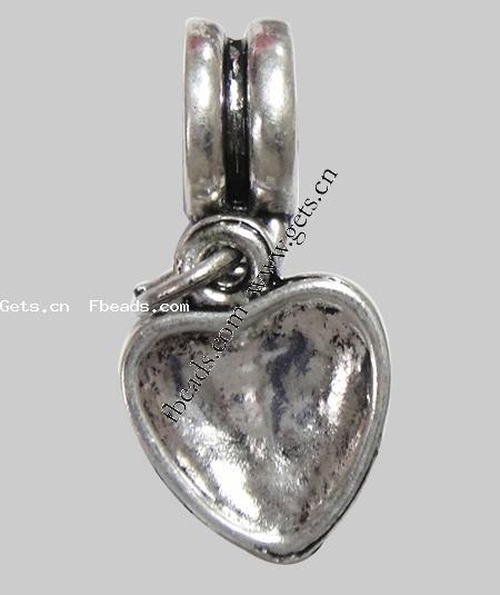 Zinc Alloy European Pendants, Heart, plated, with troll & with rhinestone, more colors for choice, 14x11x2mm, Hole:Approx 4mm, Length:24 , Sold By PC