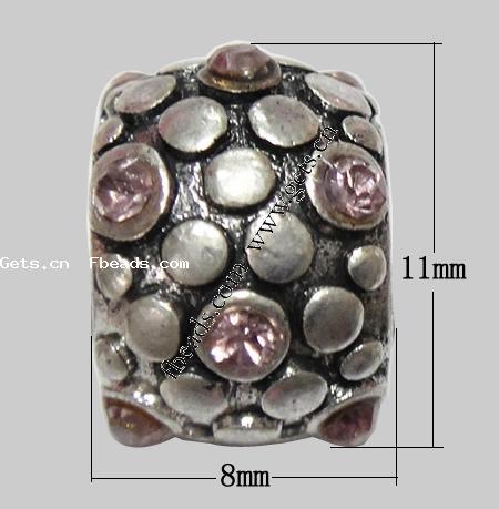 grano Europeo de aleación Zinc con diamante, aleación de zinc, Toroidal, chapado, sin rosca & con diamantes de imitación, más colores para la opción, 8x11mm, agujero:aproximado 5mm, Vendido por UD